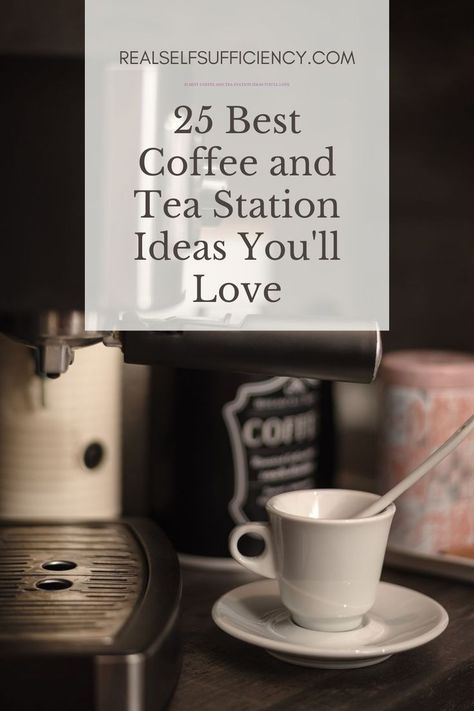 Take a look at these fantastic tea and coffee station ideas and learn how you can create your own, whatever your space and budget. #teastation #coffeestation #teaandcoffeestation Tea Bar Station Kitchen, Coffee Syrup Station, Coffee Station For Party, Hot Tea Bar Ideas, Work Office Coffee Station, Coffee And Tea Station Ideas, Hot Tea Station, Tea Display Ideas, Coffee Tea Bar Station