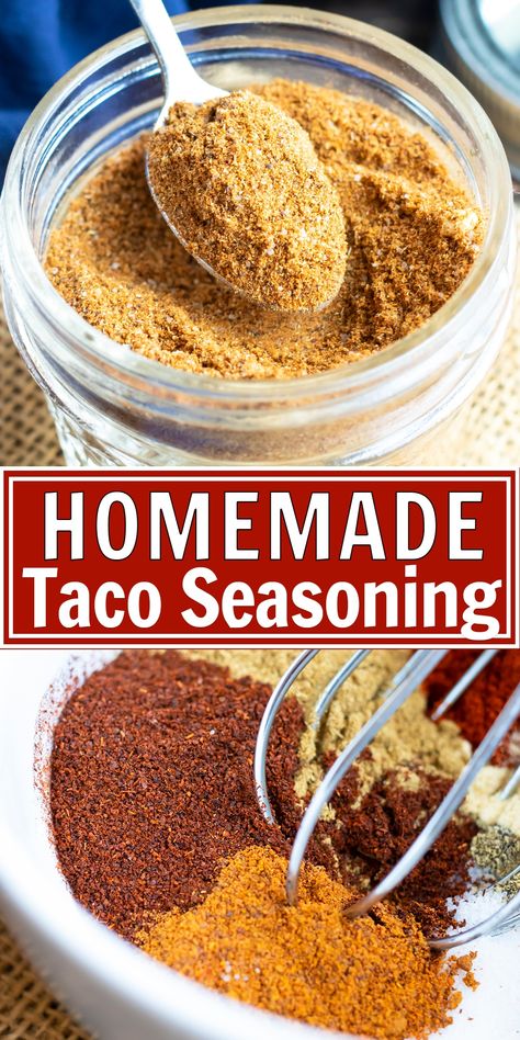 Homemade Taco Seasoning is the best DIY recipe that is made up of only seven easy-to-find ingredients!  You can use this Paleo, gluten-free, and Whole30 taco seasoning mix as a healthy alternative to a store bought packet to season ground beef, chicken, or other meats. #taco #seasoning #mix #recipe #vegan #glutenfree Whole30 Taco Seasoning, Taco Meat Seasoning, Easy Taco Seasoning Recipe, Taco Seasoning Easy, Gluten Free Taco Seasoning, Taco Seasoning Mix Recipe, Diy Taco Seasoning, Mild Taco Seasoning, Make Taco Seasoning