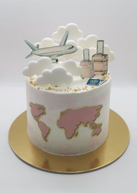 Around The World Cake Ideas, Travel Cake Topper Printable, Bon Voyage Cake Ideas, We Will Miss You Cake, Flight Attendant Cake, Travel Cake Ideas Birthdays, Travel Birthday Cake, Travel Theme Cake, Bon Voyage Cake