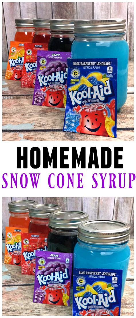 Kool Aid Snow Cone Syrup Recipe, Homemade Slushie Syrup, Kool Aid Snow Cone Syrup, Drinks With Syrup, Snocone Syrup Recipes, Dye Free Snow Cone Syrup, Tigers Blood Syrup Recipe, Homemade Snowcone Syrup, Slushie Syrup Recipe