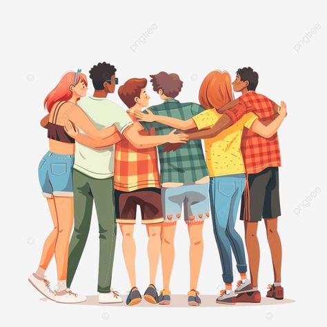 group of cartoon friends standing and hugging together back view flat friend hug back png Comfort Friend, Back Png, People Hugging, Cartoon Friends, Friends Hugging, Friends Clipart, Transparent Image, Peaceful Life, Group Of Friends