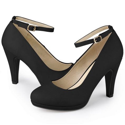 These ankle strap heels have a sleek PU upper and a stiletto heel to add a touch of height and style to your everyday look. Wear these to work for a professional look but also look cute after hours with the ankle strap. Heel Pumps; Stiletto Heel; Vamp: PU; Outsole: Rubber; Heel: ABS. Size: 9.5. Color: black. Gender: female. Age Group: adult. Pattern: Solid. Chunky Heel Pumps, Back To College, Womens Stilettos, Pumps Heels Stilettos, Block Heel Shoes, Ankle Strap Pumps, Strap Pumps, After Hours, Ankle Strap Heels