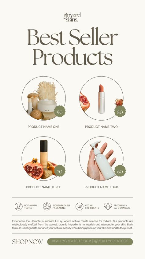 Highlight your eco-friendly products with our 'Beige and Green Minimalist Best Seller Sustainable Product Instagram Story.' Perfect for showcasing your commitment to sustainability, this design captures attention with its clean and elegant look. Promote your best-sellers in style—try it today! Instagram Story Product, Product Instagram Story, Product Instagram, Instagram Content Ideas, Catalog Design Layout, Instagram Post Design, Beauty Ads, Green Minimalist, Email Design Inspiration