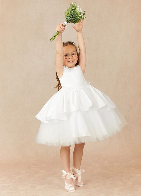 Haru is our very special matte satin and tulle flower girl dress that is sure to make any little girl feel like a princess. She features cap sleeves, a scoop neckline, a belt, and a tiered skirt. Her hand-beaded 3D flowers blossom along her shoulder and down to her waist. Cute Dresses For Church, Godly Wedding, Satin Flower Girl Dresses, Toddler Wedding Dress, Girls Ball Gown, Satin Flower Girl Dress, Wedding Dresses For Kids, Daisy Wedding, Ivory Flower Girl Dresses