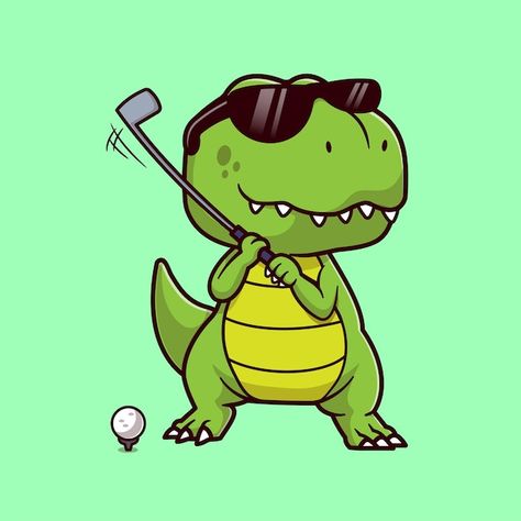 Free vector cute dino playing golf carto... | Free Vector #Freepik #freevector Golf Cartoon, Golf Illustration, Golf Drawing, Golf Tshirt, Green Leaf Wallpaper, Image Nails, Cute Dino, Kids Golf, Baby Dino