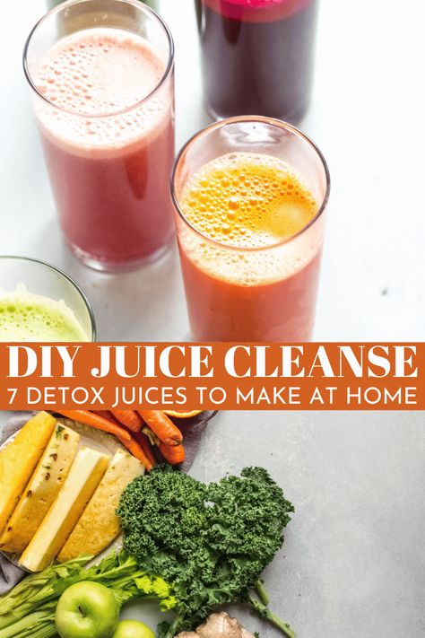 These 7 Healthy Juicing Recipes will help boost your energy, detox your body and aid with weight loss. // juice fast // juice recipes // diy juice cleanse // detox juices Clean Juice Smoothie Recipes, Best Juice To Drink In The Morning, Diy 3 Day Juice Cleanse, Detoxing Juice Recipes, Juicing Recipes Meal Replacements, Loss Weight Drinks Fat Burning Juice Recipe, How To Store Juice After Juicing, Cleansing Juice Recipes Detox Drinks, 2 Day Juice Cleanse Recipes