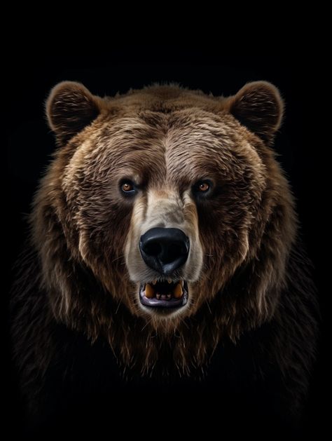 Bear Portrait Photography, Android Wallpaper Black, Angry Bear, Tatoo Inspiration, Bear Tattoos, Bear Face, Wood Burning Art, Bear Art, Grizzly Bear