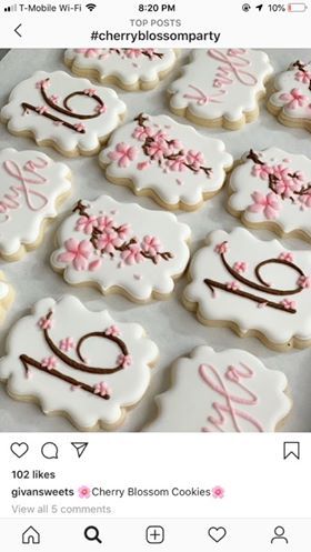 Japanese Sweet 16 Birthday Parties, Japanese Party Food Ideas, Cherry Blossom Sweet 16 Invitations, Cherry Blossom Cake Pops, Cherry Blossom 15 Theme, Japanese Birthday Party Decorations, Cherry Blossom Cookies Decorated, Cherry Blossom Bridal Shower Theme, Cherry Blossom Birthday Theme