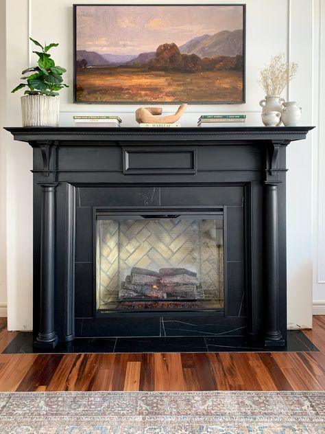 Old Mantel With Electric Fireplace, Build An Electric Fireplace Surround, Faux Mantle With Electric Fireplace, Build Electric Fireplace Surround, Fireplace Surrounds Diy, Electric Fireplace Makeover Diy, Adding A Fireplace To Living Room, Electric Fireplace In Bedroom, Electric Fireplace Makeover