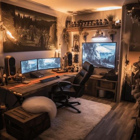 Games Room Inspiration, Modern Home Offices, Interior Design Per La Casa, Home Studio Setup, Bedroom Setup, Computer Room, Gaming Room Setup, Studio Room, Gamer Room