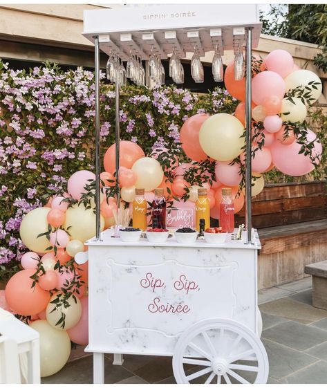 Champagne Cart Mimosa Bar, Champagne Cart With Balloons, Champagne Cart Ideas, Mimosa Bar Cart, Mimosa Cart, Mimosas Bar, Champagne Cart, Party Rental Ideas, Vendor Cart