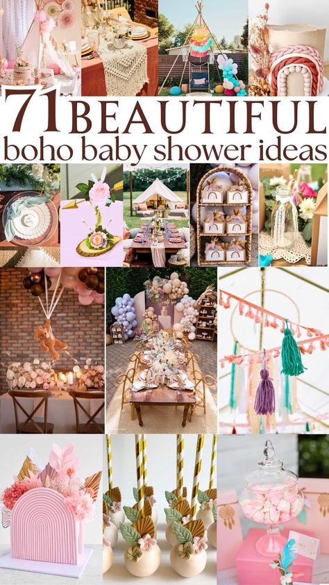 Explore 71 stunning boho baby shower ideas that will leave your guests in awe! From earthy tones to whimsical decorations, find ways to incorporate boho-chic elements like macramé, dreamcatchers, and floral arrangements. With beautiful cakes, creative centerpieces, and delightful desserts, these ideas will blend elegance and rustic charm for an unforgettable celebration. Dreamcatcher Baby Shower Ideas, Boho Shower Food Ideas, Simple Boho Baby Shower Ideas, Diy Boho Baby Shower Decor, Cute Baby Shower Themes For A Girl, Dusty Rose Baby Shower Theme, Boho Baby Girl Shower Ideas, Boho Chic Baby Shower Girl, Boho Butterfly Baby Shower Ideas