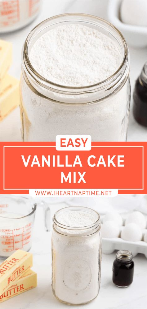 You want to bake something for dessert tonight but what will you make? How about the perfect vanilla cake? Thankfully, you have some of this homemade vanilla cake mix stashed away in your pantry! Homemade Vanilla Cake Mix, Homade Cake Mix Recipes, Homemade White Cake Mix Recipes, Home Made White Cake Recipes Easy, Homemade Vanilla Cake Mix Recipes, Homemade Dry Cake Mix Recipes, Home Made Cake Mix Recipes, Diy Cake Mixes, Cake Mix From Scratch Homemade