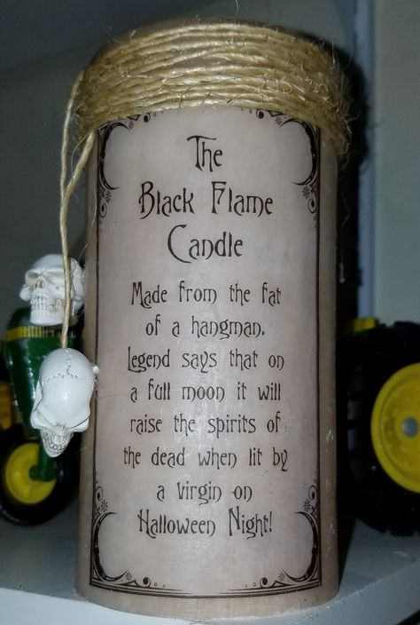 Diy Black Flame Candle, Lab Decorations, The Black Flame Candle, Candle Labels Printable, Halloween Crafts To Sell, Homemade Decorations, Hocus Pocus Party, Black Flame Candle, Flame Candle