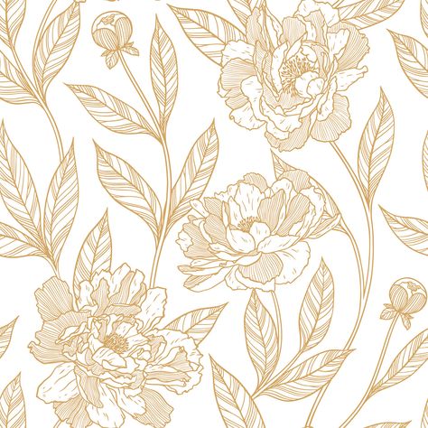 Golden peony on Behance Gold Flowers Wallpaper, Elephant Pillow Pattern, Vector Prints, Print Development, Body Background, Peony Illustration, Peony Leaves, Fashion Adobe Illustrator, Peony Pattern