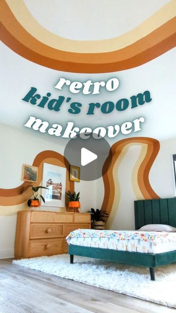 Tola Home on Instagram: "cries in *retro vibes* 🥲🌈

we transformed this kiddo's room from plain n white to retro n funky! three days full of paint, plants, disco, and personal touches turned this into a dream room that we HIGHKEY want to move into 👯

we're werkin on making over @alma.gloo's east atx home (lots more color, murals, + fun vibes), & next up is the nursery! 

follow atx-based @tolahome to watch us transform this entire space ✨

#kidsroomdecor #kidsroominspo #kidsroomdesign #kidsbedroom #bedroomtransformation #retrobedroom #boysbedroom #muralpainting #muralartist #austinmurals #funkydecor #funkyaesthetic #aesthetic #apartmenttherapy #sodomino #uohome #austinhome #austintx #austindesigner #texasdesigner #austindesign #interiordesign #austininteriors #discoball #discodecor #max Retro Wall Paint, Retro Accent Wall, Retro Kids Room, Austin Murals, Boy Room Paint, Disco Decorations, Retro Bedrooms, 70s Home, Uo Home