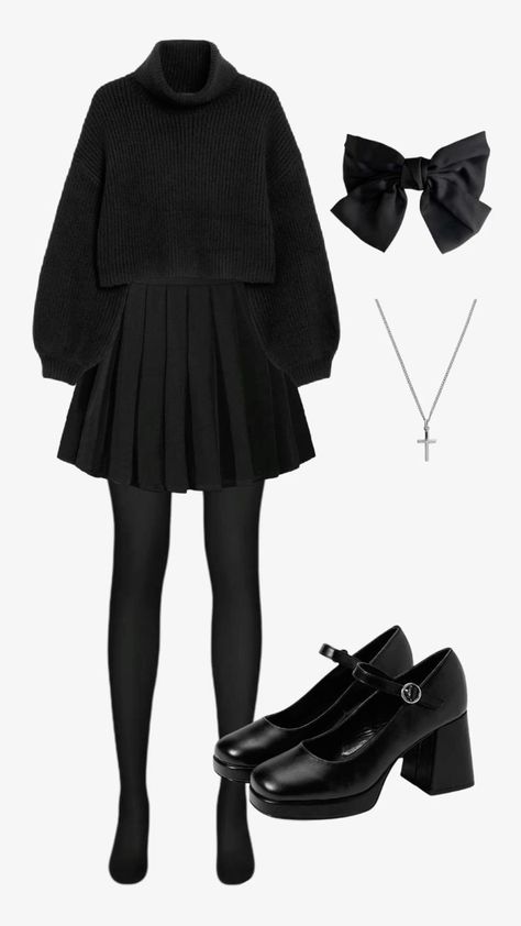 Black And White Academia Outfits, Girly Black Outfits, Dark Preppy Outfits, Black Coquette Outfit, Prep Goth, Hogwarts Outfits, Classy Fashion, Mode Inspo, Goth Outfits