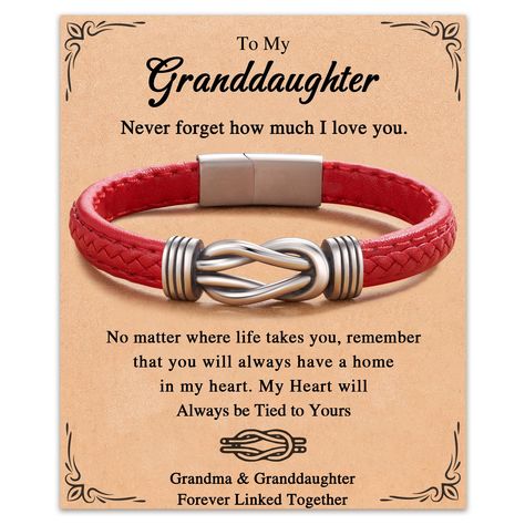 PRICES MAY VARY. [ Forever Link Together Bracelet ]: The link charm symbolizes "forever link together", bring it to your granddaughter, and whenever and wherever she sees the bracelet on her wrist, she'll be reminded that your love will always be there for her, and feel your heart are tied, grandma and granddaughter forever linked together [ Granddaughter Gifts from Grandma ]: The color red symbolizes luck and protection, and comes in a trendy bracelet design, great as granddaughter birthday gif Graduation Gifts For Daughter From Mom, 16th Birthday Gifts For Girls, 18th Birthday Gifts For Girls, Granddaughter Jewelry, Valentines For Daughter, Trendy Bracelet, The Color Red, Long Distance Relationship Gifts, Sweet 16 Gifts