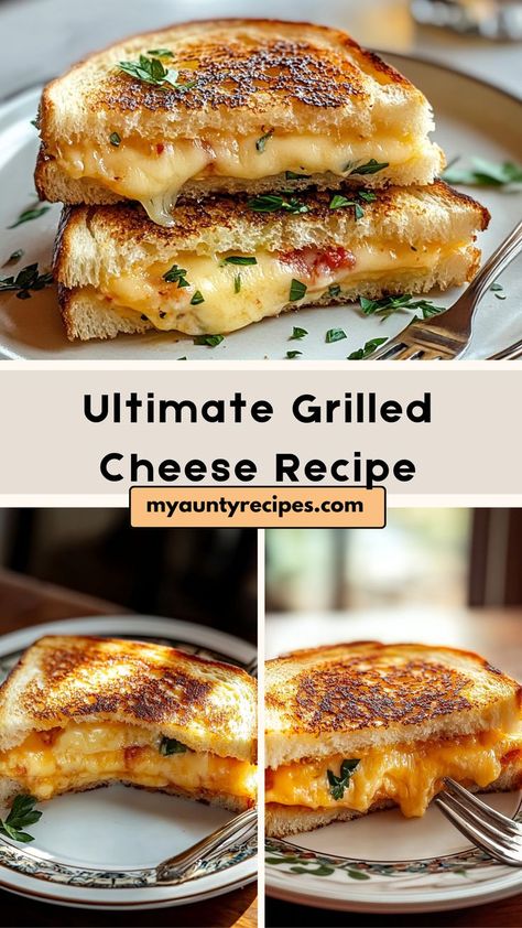 Dive into comfort food bliss with our Simple & Delicious Ultimate Grilled Cheese! This sandwich is made with your favorite cheeses, grilled to perfection between slices of buttered bread. It’s an easy and satisfying meal that’s perfect for any time of day. Pair with a side salad or soup for a complete lunch or dinner. This classic recipe is sure to please cheese lovers everywhere! Hearty Grilled Cheese, Bologna Grilled Cheese, Grilled Cheese Panini Recipes, Upgraded Grilled Cheese, What Goes With Grilled Cheese, Tomato Grilled Cheese Sandwiches, Grill Cheese Sandwiches, Ham Grilled Cheese Sandwich, Unique Grilled Cheese Recipes