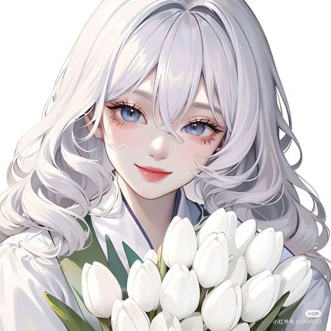 Greek God Costume, The White Princess, White Hair Color, Anime Cover Photo, White Tulips, Cute Little Drawings, Anime Character Drawing, White Hair, Manga Girl