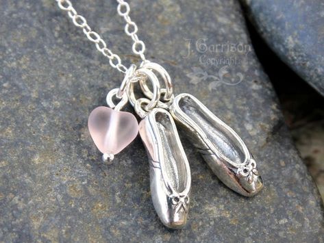 Ballet Necklace, Ballet Jewelry, Shoes Charms, Dance Jewelry, Dancing Shoes, Handcrafted Necklace, Glass Heart, Shoe Charms, Pink Glass