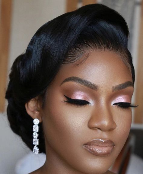 Elegant Bridal Makeup Brown Skin, Full Glam Bridal Makeup Black Women, Bridal Makeup For Black Women Wedding, Wedding Make Up Black Women, Bridal Makeup African, Black Bride Makeup Wedding, Wedding Makeup Black Women, Natural Glam Makeup Black Women, Black Bride Makeup