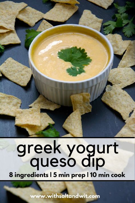 Greek Yogurt Queso, Queso Dip Healthy, Low Cal Queso, Low Fat Queso Dip, Healthy Queso Dip Easy, Healthy Queso Recipe, Low Calorie Queso, Greek Yogurt Cheese Sauce, High Protein Queso Dip