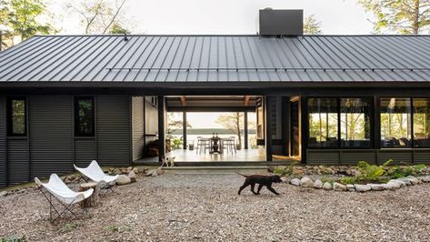 Australian Sheds, Ontario Parks, Passive Design, Lakeside Living, Home Building Tips, Cabin Exterior, Rock Fireplaces, Country Retreat, Passive Solar