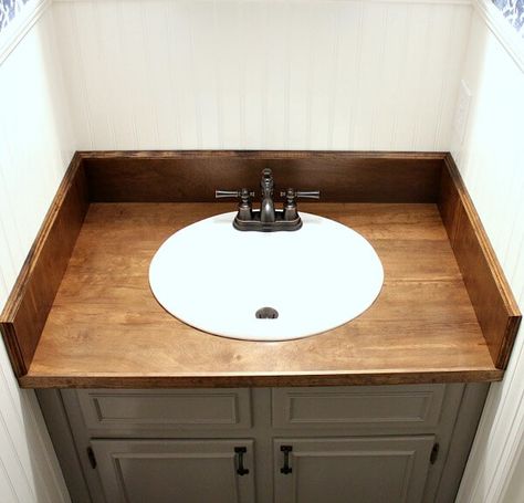 Wood Bathroom Countertop, Diy Bathroom Sink, Bathroom Countertops Diy, Bathroom Sink Diy, Diy Wood Countertops, Counter Top Sink Bathroom, Kitchen Remodel Countertops, Diy Kitchen Countertops, Bathroom Sink Cabinets