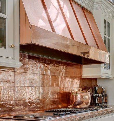 Kitchen With Copper Backsplash, Copper Behind Stove, Copper Backsplash Behind Stove, Copper Tin Backsplash, Hammered Copper Backsplash, Kitchen Copper Backsplash, Copper Backsplash Kitchen, Modern Victorian Kitchen, Copper Splashback