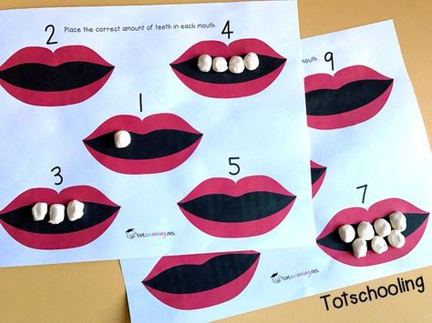 FREE teeth printable games for dental health theme in preschool, featuring number recognition and counting activities. Teeth Printable, Tooth Preschool, Dental Health Preschool Crafts, Dental Health Week, Dental Health Preschool, Dental Health Activities, Games For Preschool, Dentist Teeth, Kesehatan Gigi