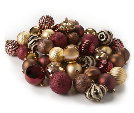 Winter Wonder Lane Gold, Red & Copper Rustic 60-Piece Ornament Set | Big Lots Christmas Tree Ideas Themed Red And Gold, Burgandy Christmas Tree Ideas, Copper Christmas Tree Color Schemes, Bronze Christmas Decor, Themed Christmas Tree Ideas Color Schemes, Burgundy And Gold Christmas Tree, Brown Ornaments, Copper Christmas Decor, Christmas Tree Colour Scheme