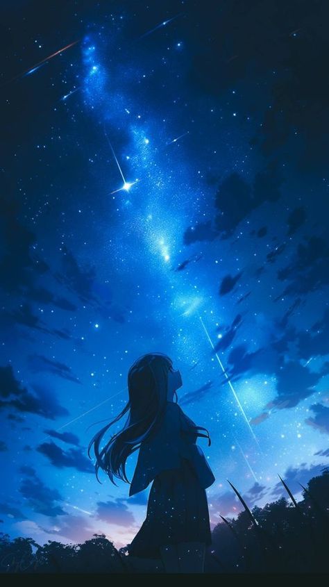 #wallpaperbackgrounds #aesthetic #springwallpaper #art #midjorney #nivas #beautiful Anime Night Sky, Stars Anime, Night Anime, Sky Anime, Anime Stars, All About Love, Dreamy Artwork, Anime Galaxy, Surreal Photos