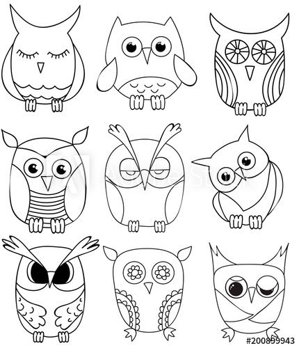 Stock Image: vector, isolated set of cartoon owls, coloring book Cartoon Owls, Cartoon Owl, Owl Cartoon, Owl Crafts, Image Vector, Owl Art, Art Lesson, Lesson Ideas, Rock Painting