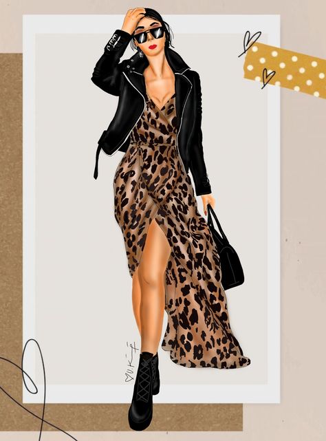 Leopard Print Fashion Illustration, Fabrics Drawing, Geometric Print Fashion, Fashion Design Drawing, Fashion Illustration Collage, Leopard Print Fashion, Dresses By Pattern, Fashion Illustrations Techniques, Silhouette Dress