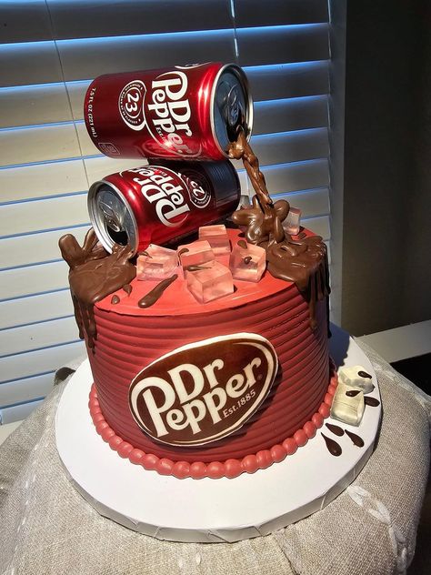 Dr Pepper Themed Cake, Birthday Cup Ideas, Dr Pepper Birthday Cake, Dr Pepper Birthday, Dr Pepper Cake, Soda Cake, 13 Birthday Cake, Food Hub, Birthday Inspo