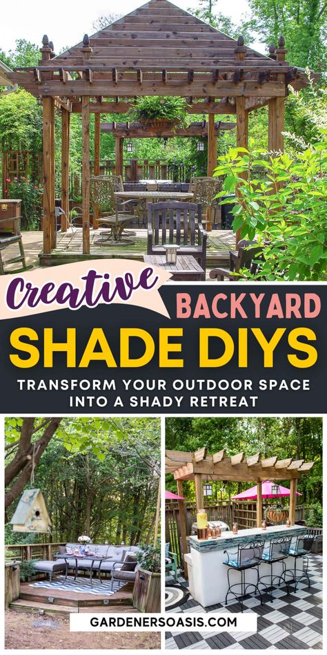 DIY Backyard Shade Ideas For a Cooler Deck or Patio Diy Backyard Shade Ideas, Diy Backyard Shade, Outdoor Shade Ideas, Backyard Shade Ideas, Arbors And Pergolas, Diy Patio Cover, Diy Pergola Kits, Deck Or Patio, Deck And Patio