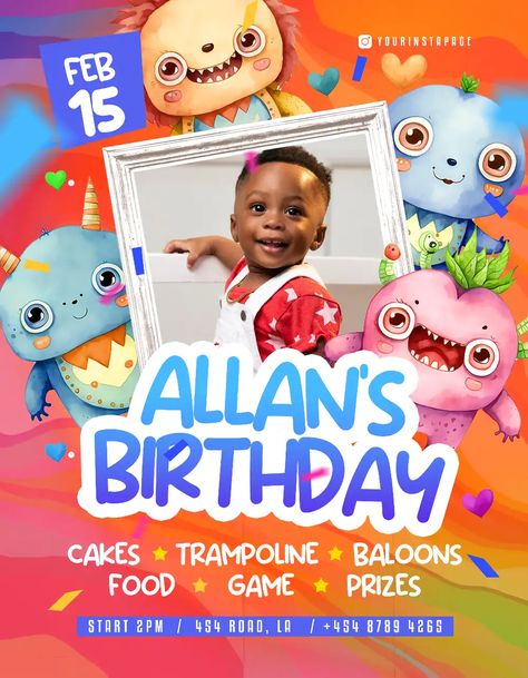 Children Birthday Background, Birthday Invite Design, Kids Invitations Birthday, Birthday Design Poster, Baby Birthday Poster, Birthday Invitation Card Design, Birthday Poster Design, Birthday Party Flyer, Poster Design Kids