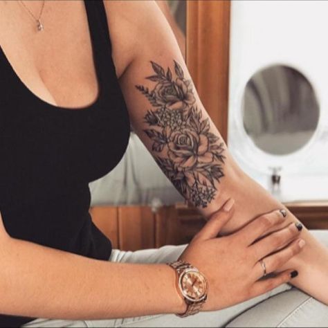 Arm Tattoos For Women Upper, Bicep Tattoo Women, Arm Cover Up Tattoos, Inner Arm Tattoos, Inner Bicep Tattoo, Inner Arm Tattoo, Upper Arm Tattoos, Bicep Tattoo, Nature Tattoo