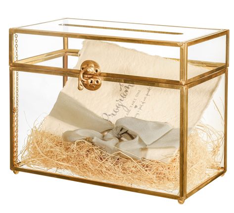 PRICES MAY VARY. The glass card box is made of reinforced glass, sturdy and safe. It will not break easily. Handmade, With hinge, It can hold the lid in place. It can hold up to 100 pcs of 4x6 regular cards. The gold rectangle shape glass card box, with swing lid, great for centerpiece, display case. It is also ideal for glass card holder on a reception table for wedding or birthday party card collection. Many people love to create their dreamy world, or a fairy story within a terrarium. It is a Glass Wedding Card Box, Photo Storage Box, Terrarium Gifts, Vintage Centerpieces, Party Reception, Card Box Holder, Envelope Box, Birthday Party Centerpieces, Geometric Terrarium