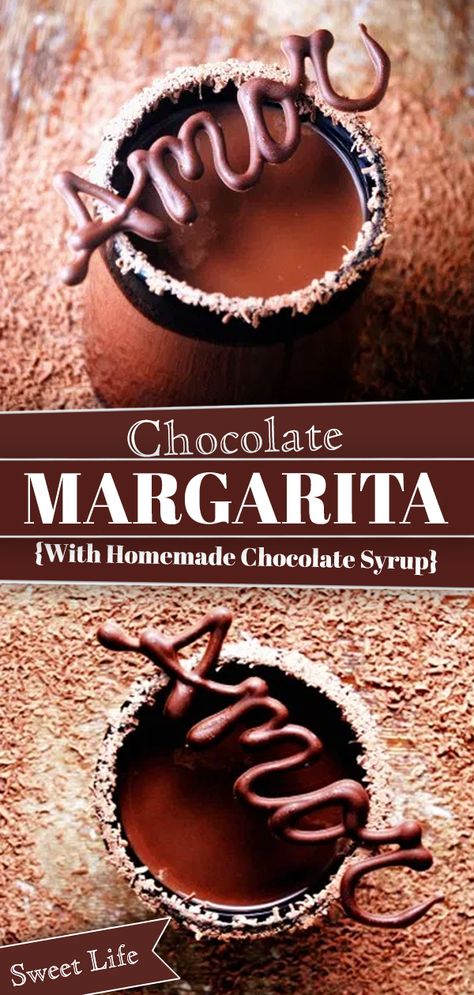 A quick warning: this Chocolate Margarita is no chocolate shake, no watered down chocolate concoction. What makes this margarita really shine is the homemade chocolate syrup. Delicioso! #chocolate #margarita #Mexican #drink #chocolatesyrup | SweetLifeBake.com @SweetLifeBake Easy Chocolate Bars, Chocolate Margarita, Chocolate Tequila, Homemade Chocolate Syrup, Coconut Hot Chocolate, Frozen Drink Recipes, Adult Beverages Recipes, Coconut Drink, Frozen Cocktail Recipes