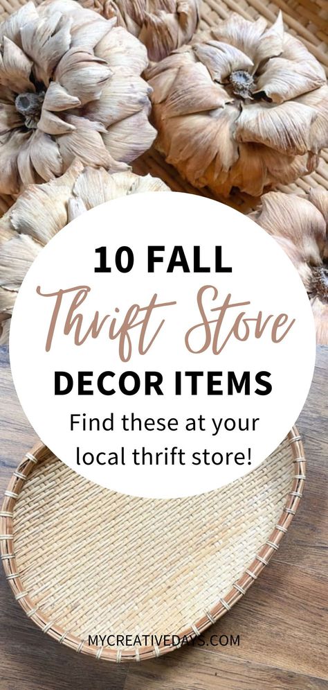 10 fall home decor ideas you can find at your local thrift store! We're sharing our favorite fall budget home decorating pieces so you can enjoy cozy fall home decor on a budget! farmhouse fall decor Ikea Fall 2024, Pandas, New England Fall Decorating, Best Fall Decorating Ideas, Shabby Chic Fall Decor Ideas, Fall Decor Traditional Home, What To Put In A Basket Decor, Non Orange Fall Decor, Vintage Fall Table Decor