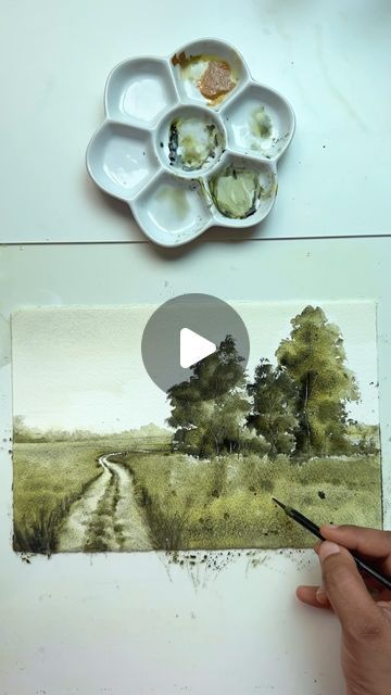 Watercolor Texture Techniques, Watercolor Grass Tutorial, Watercolor Landscape Tutorial Easy, Watercolour Tutorials Landscapes, Watercolor Art Landscape Tutorial, Watercolour Landscape Tutorial, Watercolor Trees Landscape, Watercolour Inspiration Landscape, Loose Watercolor Landscape