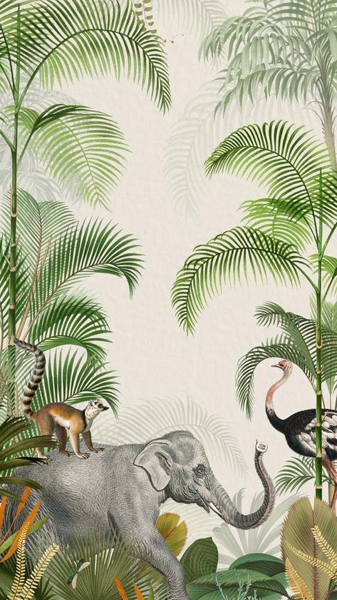 Safari Wallpaper Aesthetic, Jungle Safari Wallpaper, Animal Backgrounds Aesthetic, Jungle Theme Illustration, Vintage Jungle Aesthetic, Jungle Theme Background, Iphone Wallpaper Elephant, Elephant Iphone Wallpaper, Elephant Phone Wallpaper