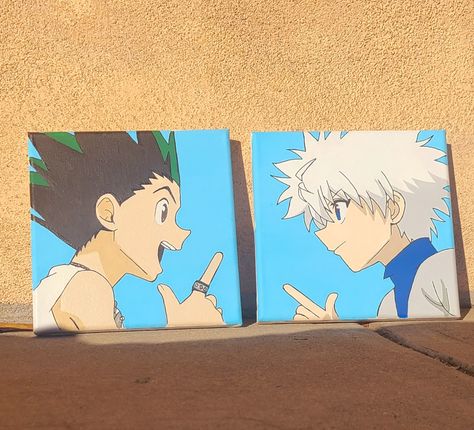 Gon X Killua Painting, Gon And Killua Canvas Painting, Small Anime Canvas Art, Small Anime Paintings, Mini Anime Painting, Easy Anime Paintings On Canvas, Hunter Hunter Painting, Hunter X Hunter Painting Canvases, Gon And Killua Painting