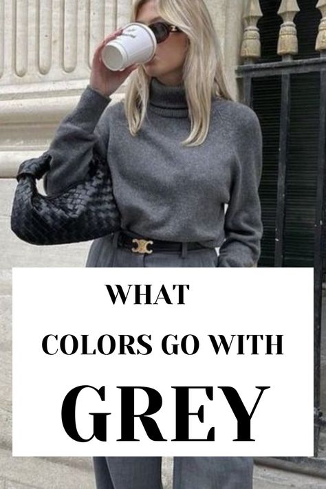 Gray And Silver Outfits, Olive And Gray Outfit, Outfit Ideas Gray Pants, Grey Slacks Outfit Women Winter, Gray Color Palette Outfit, Gray And Brown Outfits Women, Dark Grey Work Pants Outfits, How To Style A Gray Dress, What To Wear With Grey Pants Women