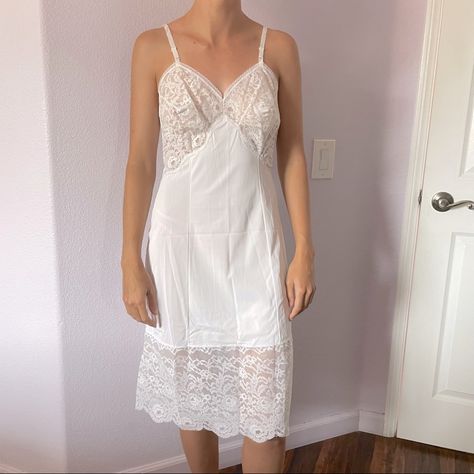 Beautiful White Vintage Slip/Night Gown. Lovely Lace Details On Top And. Adjustable Straps. New Condition. Made In Usa. Measurements Armpit To Armpit 18”, Waist 14,5”, Hips 19”,Length 39”. Chemise, Vintage Slip, Vintage Stockings, Vintage Slips, Lace Slip Dress, Ivory Silk, Silk Slip Dress, Lace Slip, Silk Slip