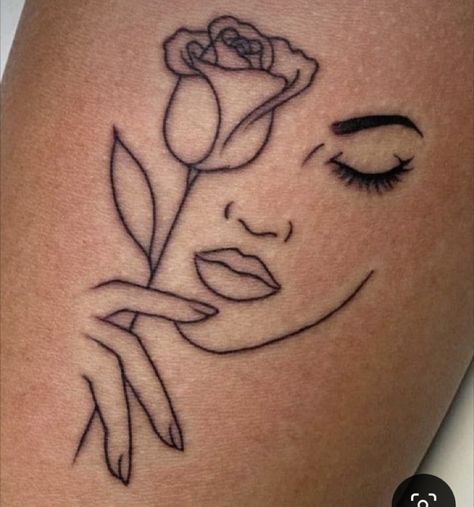 Half And Half Face Tattoo, Half Face Tattoo Ideas For Women, Self Love Arm Tattoos For Women, Tattoes Idea For Black Women, Women Tattoos On Arm, Line Art Tattoos Woman Self Love, Simple Tats For Women, Top Of The Arm Tattoo For Women, Woman Tattoo Ideas Arm