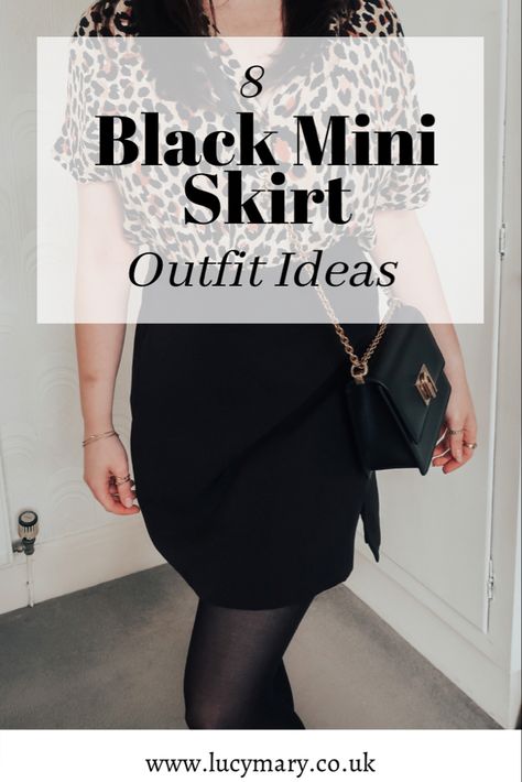 A woman wearing a black mini skirt. How To Wear A Black Mini Skirt, Tops With Black Skirt, Black Skirt Business Casual, Black Mini Skirt Outfit Winter Tights, Short Black Skirt Outfit Fall, What To Wear With Black Skirt, Black Mini Skirt Outfit Spring, Black Skirt Office Outfit, Casual Black Mini Skirt Outfit