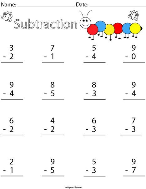 1 Digit Subtraction Math Worksheet - Twisty Noodle Single Digit Subtraction Worksheets Free, Subtraction Worksheets Grade 1, Easy Subtraction, Grade 1 Subtraction, Single Digit Subtraction, Happiness Template, Math Subtraction Worksheets, Ornament Coloring, Word Family Worksheets